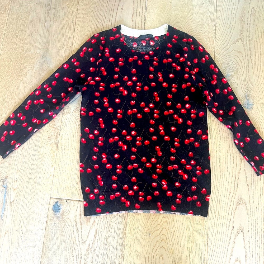 J crew merino wool sweat size small. Black with red cherries. Good condition.